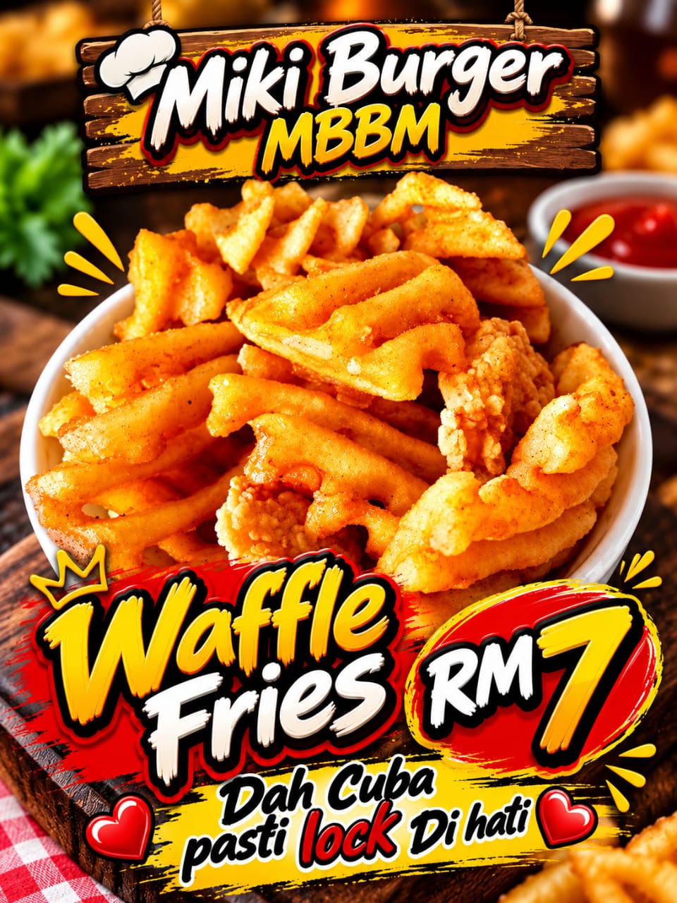 Waffle Fries, Ayam Popcorn dan Bebola Ayam Cheese